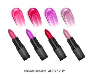 Lipstick Collection Three Vibrant Colors on White liquid lipstick