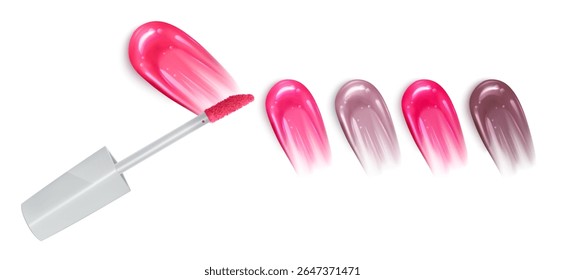 Lipstick Collection Three Vibrant Colors on White liquid lipstick