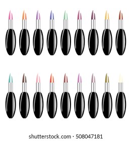 Lipstick color set and text isolated on white background