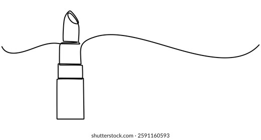 Lipstick continuous line art Continuous line drawing. Lipstick. Black isolated on white background. Hand drawn illustration, Lipstick Continuous Line Icon, Lipstick one line continuous drawing.