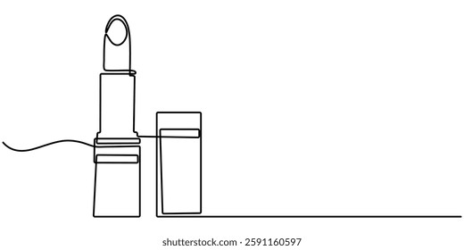 Lipstick continuous line art Continuous line drawing. Lipstick. Black isolated on white background. Hand drawn illustration, Lipstick Continuous Line Icon, Lipstick one line continuous drawing.