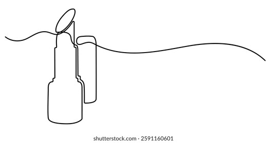 Lipstick continuous line art Continuous line drawing. Lipstick. Black isolated on white background. Hand drawn illustration, Lipstick Continuous Line Icon, Lipstick one line continuous drawing.