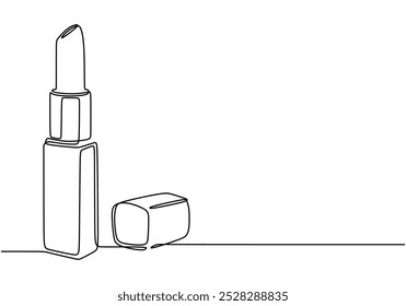 Desenho de linha contínua com batom. Beleza e conceito de moda. Ilustração de vetor minimalista isolada no fundo branco.