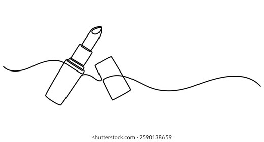 Lipstick Continuous Line Icon, Lipstick Web Banner, Lipstick Continuous Line Art Illustration, Continuous one line drawing of lipstick cosmetic vector illustration, Minimal design, make up print. 