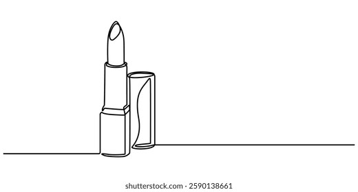 Lipstick Continuous Line Icon, Lipstick Web Banner, Lipstick Continuous Line Art Illustration, Continuous one line drawing of lipstick cosmetic vector illustration, Minimal design, make up print. 