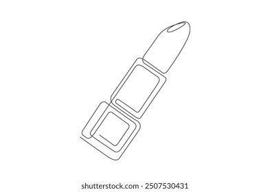 Lipstick continuous one line drawing. Lipstick cosmetic single line art illustration. Editable vector.