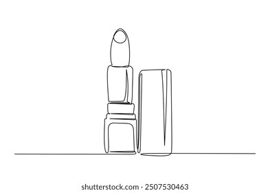 Lipstick continuous one line drawing. Lipstick cosmetic single line art illustration. Editable vector.