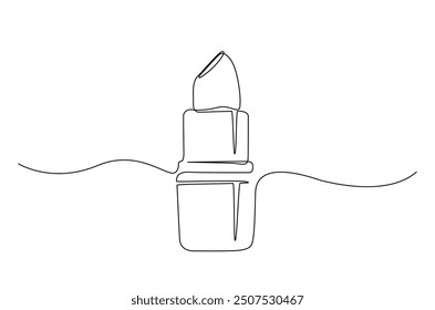 Lipstick continuous one line drawing. Lipstick cosmetic single line art illustration. Editable vector.