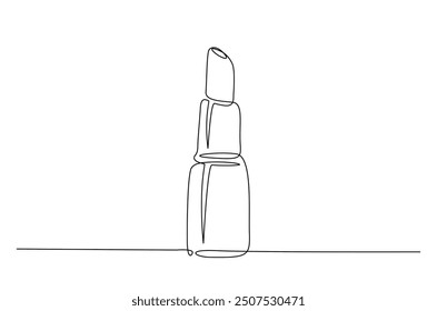 Lipstick continuous one line drawing. Lipstick cosmetic single line art illustration. Editable vector.