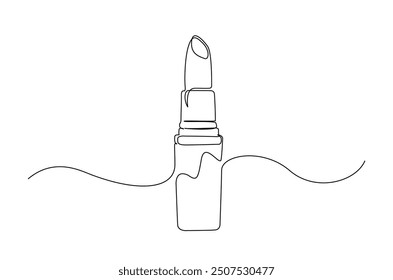 Lipstick continuous one line drawing. Lipstick cosmetic single line art illustration. Editable vector.