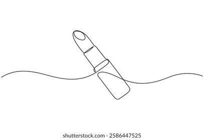 Lipstick, continuous one line drawing, single line art. Continuous one line drawing of lipstick cosmetic, Continuous one line drawing of lipstick cosmetic vector illustration.