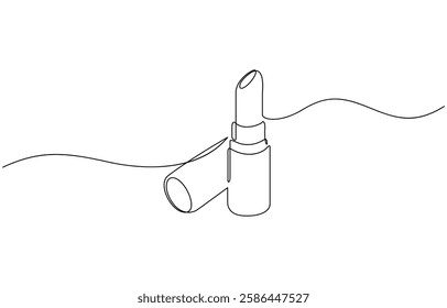 Lipstick, continuous one line drawing, single line art. Continuous one line drawing of lipstick cosmetic, Continuous one line drawing of lipstick cosmetic vector illustration.