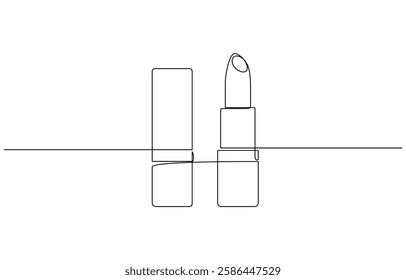 Lipstick, continuous one line drawing, single line art. Continuous one line drawing of lipstick cosmetic, Continuous one line drawing of lipstick cosmetic vector illustration.