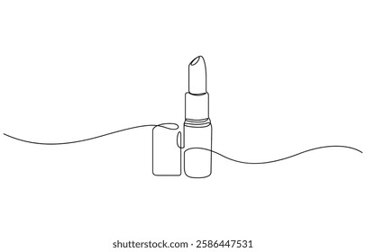 Lipstick, continuous one line drawing, single line art. Continuous one line drawing of lipstick cosmetic, Continuous one line drawing of lipstick cosmetic vector illustration.