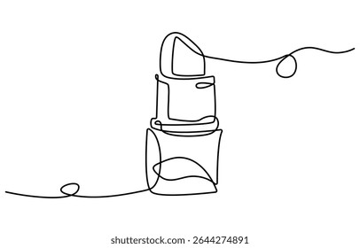 Batom desenho contínuo de uma linha. Ilustração de arte de linha única cosmética batom. Vetor editável.