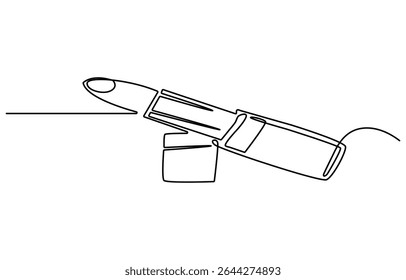 Batom desenho contínuo de uma linha. Ilustração de arte de linha única cosmética batom. Vetor editável.