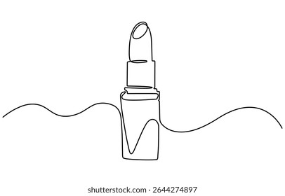 Batom desenho contínuo de uma linha. Ilustração de arte de linha única cosmética batom. Vetor editável.