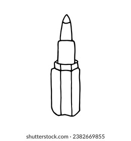 Lipstick, cosmetic product for lip care. Doodle. Vector illustration. Hand drawn. Outline.