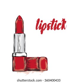 Lipstick. Cosmetic vector. Makeup. Drawing. Fashion & Style. Glamorous card.