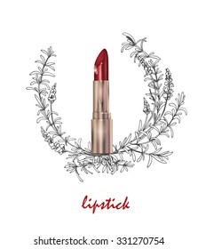 Lipstick. ?rganic cosmetics. Organic shop. Vector illustration
