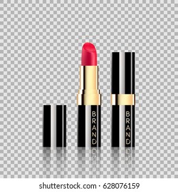 Lipstick cosmetics in package design mock-up realistic style isolated on Transparent background Vector Illustration.