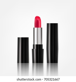 Lipstick cosmetics in package design mock-up realistic style isolated on white background Vector Illustration
