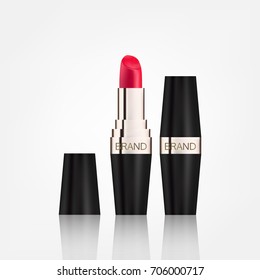 Lipstick cosmetics in package design mock-up realistic style isolated on white background Vector Illustration
