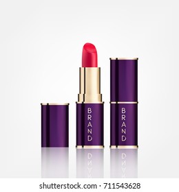 Lipstick cosmetics in package design mock-up realistic style isolated on white background Vector Illustration. Cosmetics, Fashion Beauty Make Up brand.