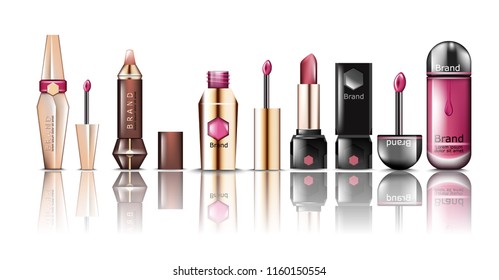Lipstick cosmetics set collection Vector. Realistic detailed beauty products mock up. Product packaging design label brand. Advertise template banners