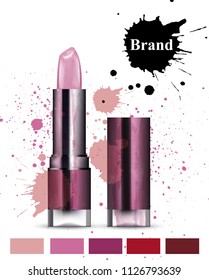 Lipstick cosmetics watercolor Vector. Product packaging design. Brand mock up cosmetics template, delicate pink colors