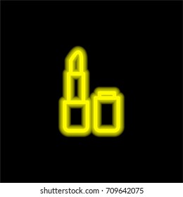 Lipstick with Cover yellow glowing neon ui ux icon. Glowing sign logo vector