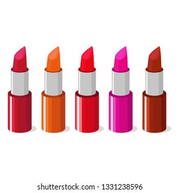 Lipstick in different colors. Set of isolated vector illustrations
