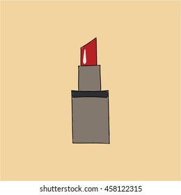 Lipstick doodle vector icon on beige background