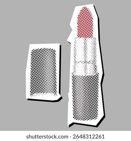 Lipstick pontilhado elemento de colagem pontilhado em papel rasgado vetor, uma mistura elegante de beleza e textura artística. Perfeito para ilustrações de moda, anúncios de maquiagem, ou criativo com tema de beleza
