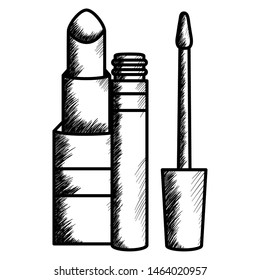 lipstick and eyelash make up drawing icon