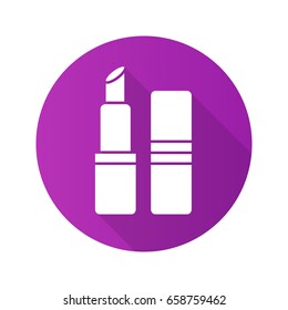 Lipstick flat design long shadow glyph icon. Vector silhouette illustration