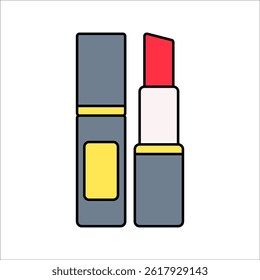 Lipstick Flat design style, red lipstick with casing, symbolizing makeup and beauty, perfect for cosmetics and fashion visuals.