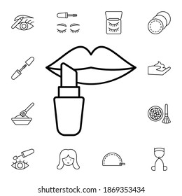 Icono vectorial plano de lápiz labial en el paquete de belleza
