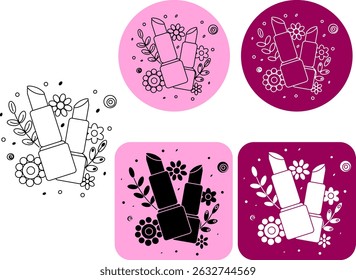 Logotipo de Flor de Batom. Ilustração de linha gráfica vetorial. Banner, cartaz, papel de embrulho, adesivo, impressão, design têxtil moderno.


