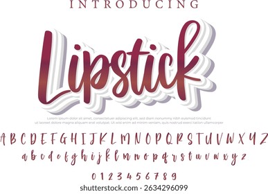 Fonte batom Pincel elegante pintado com letras maiúsculas vetoriais, alfabeto, fonte