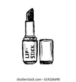 Lipstick in . Hand drawn sketch vector illustration on white background. Black & white & gray.