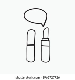 Lipstick in hand drawn style icons. Doodle illustration in color black white.
Vector cosmetics.