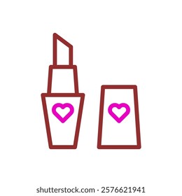 Lipstick with heart icon design on white background