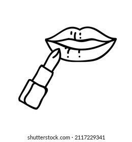 Lippenstift-Symbol, schwarz-weiß, Vektorgrafik. Bearbeitbarer Rahmenhub.