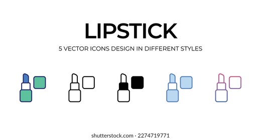 lipstick Icon Design in Five style and Editable Stroke  Line  Solid  Flat Line  Duo Tone Color    Color Gradient Line  Suitable for Web Page  Mobile App  UI  UX   GUI design 