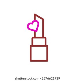 Lipstick icon with heart shape in simple style