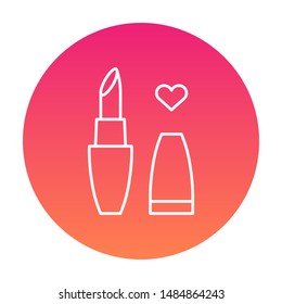 Lipstick icon round background. Cosmetics vector illustration.