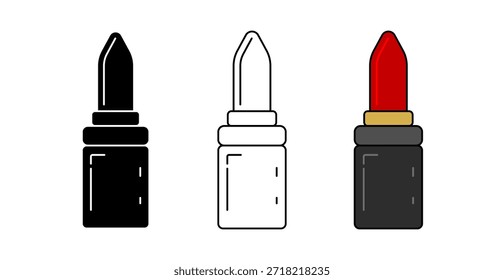 Conjunto de ícones de batom isolado no fundo branco. Beleza Cosmética. Ilustração de vetor