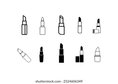 Ícone de batom definido em estilos minimalistas. Design de ilustração vetorial.