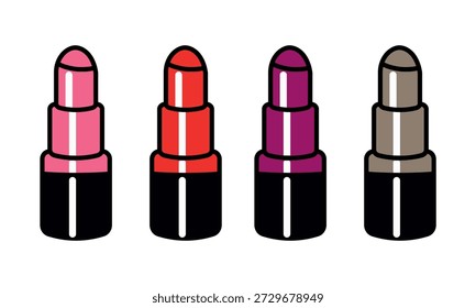 Conjunto de ícone de batom, ilustração vetorial. Estilo de design plano. Dia dos Namorados. Vibe retro rosa bonito